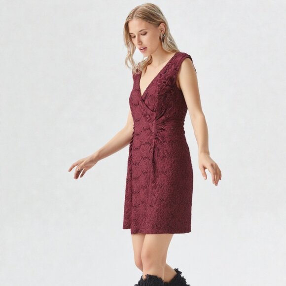 Lauren Ralph Lauren Burgundy Lace Sequin Cocktail Dress - Picture 1 of 8